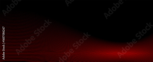 Abstract red wave lines on black background with flowing, futuristic motion effect, Futuristic technology concept