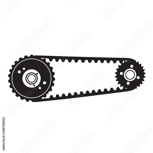 Black and white silhouette of Motorcycle V-belt vector icon on white background