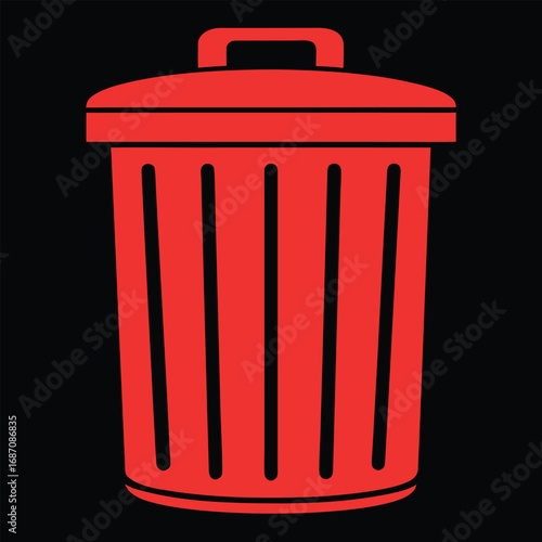 Red Trash Can Icon with Lid garbage waste