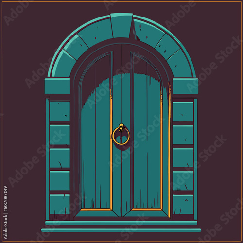 Ornate arched doorway with a brass knocker entrance