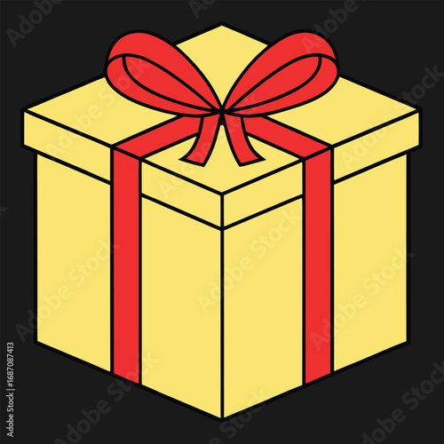 Yellow Gift Box with Red Ribbon and Bow present