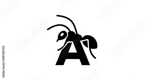 Creative black ant insect logo design cleverly combined with the capital letter A.