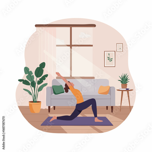 Woman Practicing Yoga at Home Finding Inner Peace and Wellness