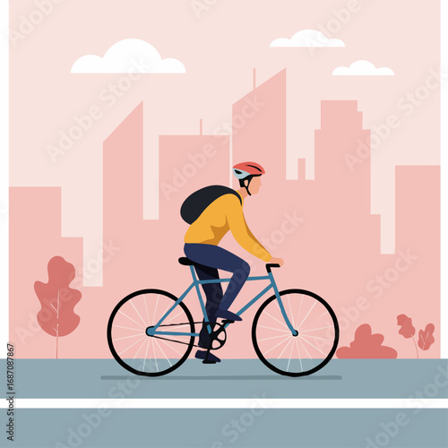 Urban Commute A Cyclist's Journey Through the City, Exploring Transportation and Modern Lifestyle in an Eco-Friendly Way