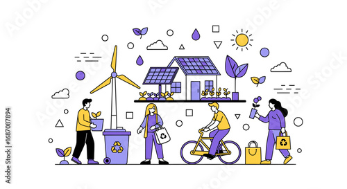 Embracing sustainable living: illustration of eco-friendly practices and