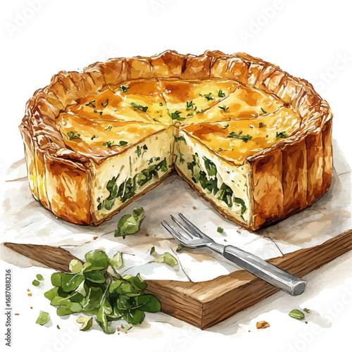 Quiche, watercolor clipart vector, isolated on a white background.