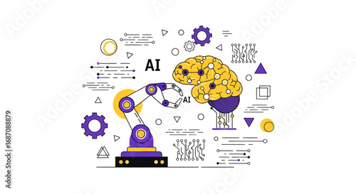 Innovative depiction of artificial intelligence and human brain interaction