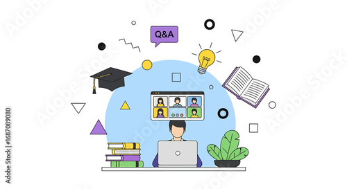 Online education concept showcasing collaborative learning via video conference
