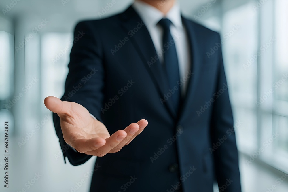 Fototapeta premium Business Partnership and Professional Collaboration – Hand Gesture Symbolizing Trust, Support, and Cooperation in Corporate Relations