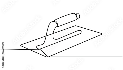  Continuous line drawing of cement trowel. Worker tool concept continuous line art. One line of cement trowel for brick. Editable outline, construction trowel tools concept graphic design vector style