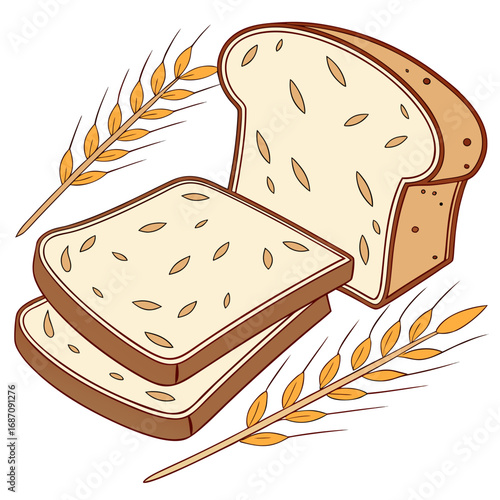 Freshly Baked Sliced Bread with Wheat Ears Illustration