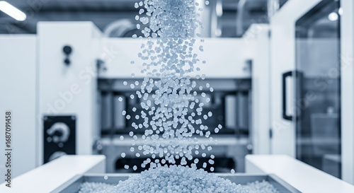Industrial 3d Printing Machine with Falling Plastic Pellets in Factory Environment