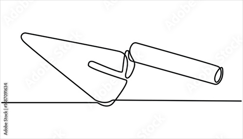 Continuous line drawing of cement trowel. Worker tool concept continuous line art.  One line of cement trowel for brick. Editable outline, construction trowel tools concept graphic design vector style