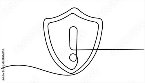 Shield of one continuous line drawing. Shield, Protection, Security Continuous Line icon Security shield drawn in one line. Shield badge with checkmark continuous line drawing. 