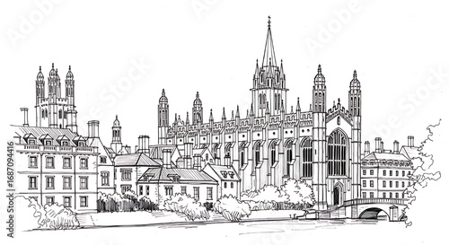 Hand-drawn sketch of the Cologne Cathedral (Kölner Dom) in Germany. A detailed black and white illustration of the iconic Gothic landmark.