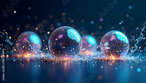 christmas ball on blue background, new year background with disco ball, Iridescent ,3D spheres with shimmering metallic surface,
