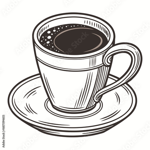 Vintage style hand-drawn illustration of a coffee cup
