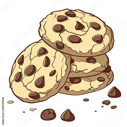 Delicious chocolate chip cookies stack illustration