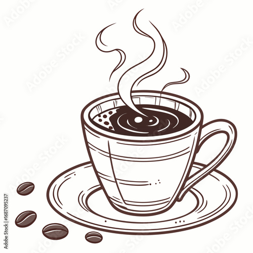 Steaming Coffee Cup Illustration with Beans