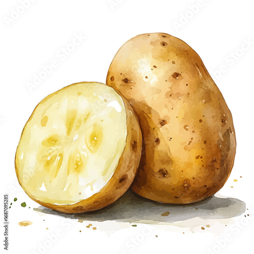 Potato, watercolor painting vector, isolated on a white background.