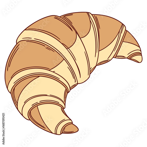 Hand-drawn illustration of a delicious buttery croissant