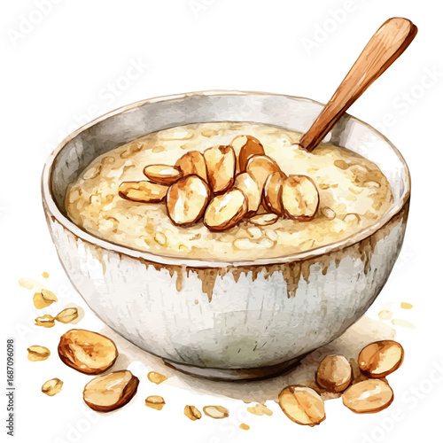 watercolor of Porridge, vector, isolated on a white background.