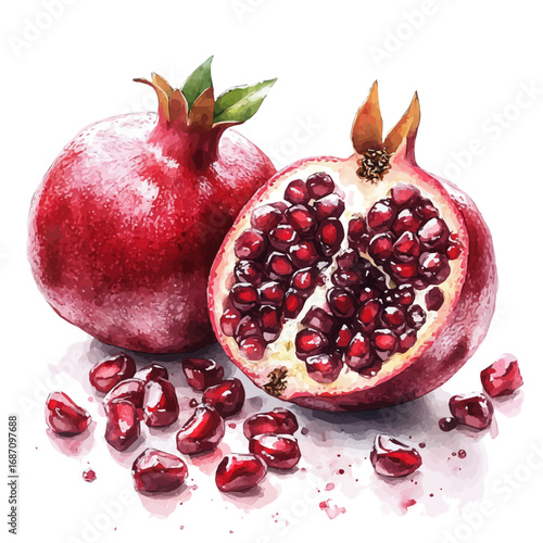 watercolor vector of Pomegranate, isolated on a white background.