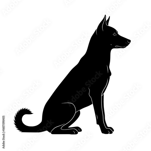 Dog sitting silhouette, black and white vector, isolated on white background