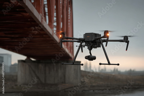 drone is conducting thorough structural inspection of bridge using advanced ultrasonic technology