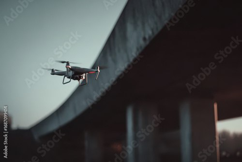 drone is conducting thorough structural inspection of bridge using advanced ultrasonic technology