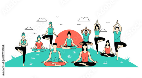 Diversity in yoga class shows harmony and wellness through mindful poses