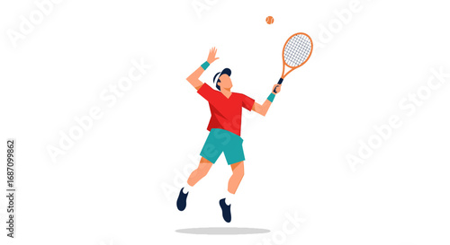 Energetic tennis player serving with power and precision in digital artwork