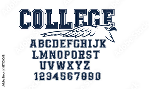 College Alphabet Typeface Vector Pack Bold Varsity Sports Block Letters A–Z and Numbers 0–9, Vintage sport font in American style for football, baseball or basketball logos and t-shirt, easily editabl