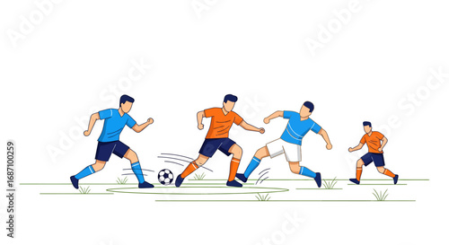 Energetic football match illustration showcasing dynamic player movements on