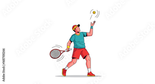 Dynamic tennis player preparing to serve with determined focus and energy