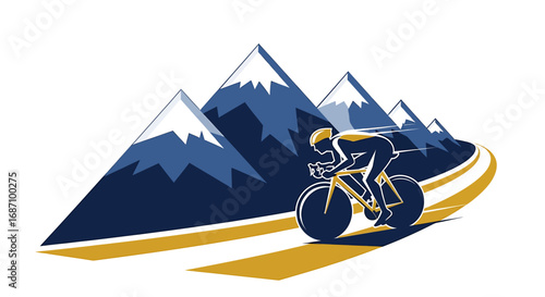 Cycling ascent: Graphic depiction of a cyclist ascending a winding mountain road