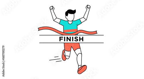 Dynamic illustration of a runner victoriously crossing the finish line