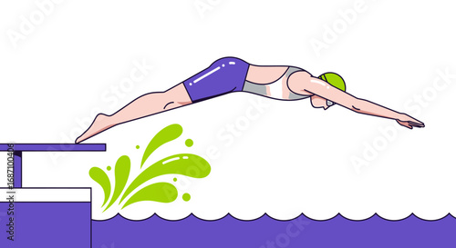 Streamlined swimmer illustration diving competitively from the pool starting