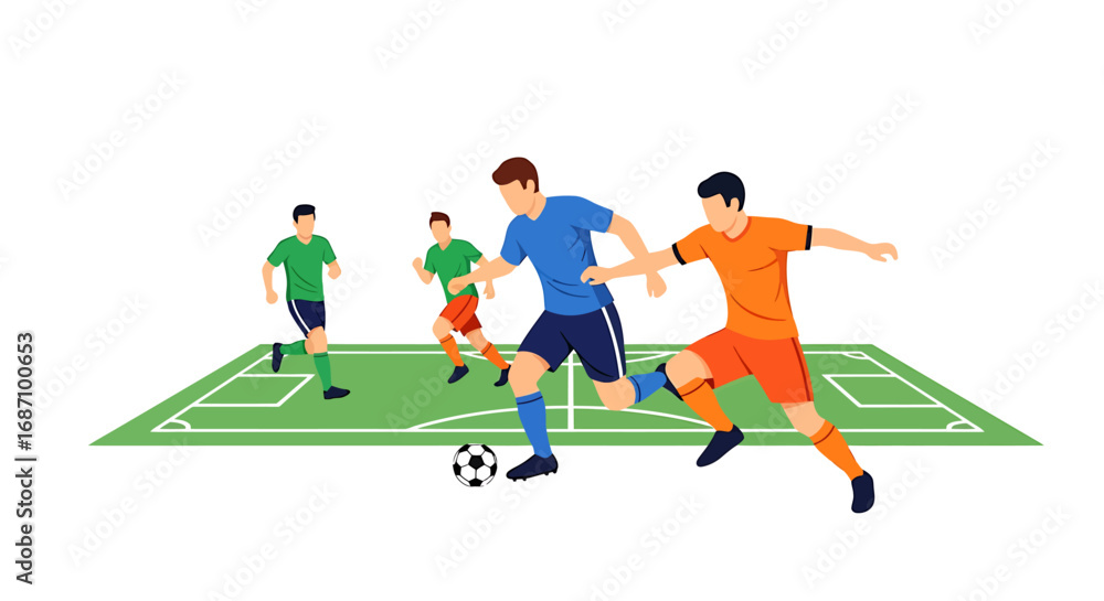 Fototapeta premium Dynamic soccer match illustration portraying competitive athletic performance