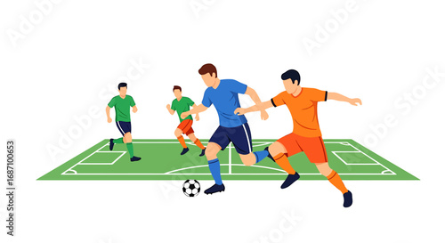 Dynamic soccer match illustration portraying competitive athletic performance