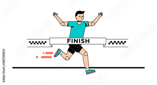 Illustrated runner joyfully crossing the finish line, achieving personal goal