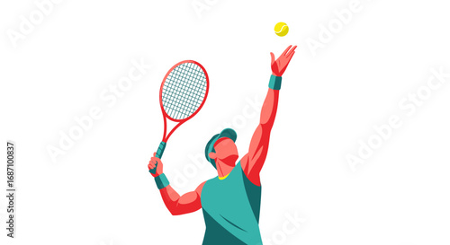 Dynamic tennis player poised for serve, vector illustration of sports action