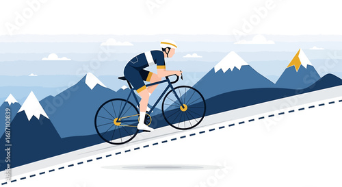 Uphill cycling challenge amidst alpine landscape, depicting endurance sport
