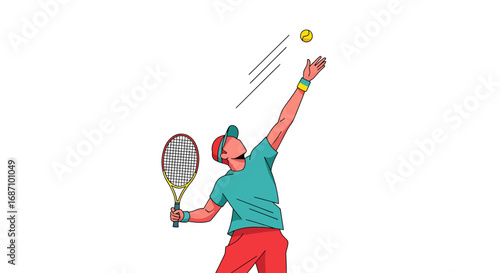 Dynamic tennis serve illustration showcasing athleticism and competitive sport