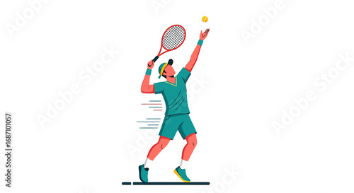 Dynamic tennis player preparing to serve, embodying strength and concentration