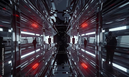 Sci-fi tunnel video where glitching lights fail and demonic shadows flicker through corrupted static and sudden blackouts