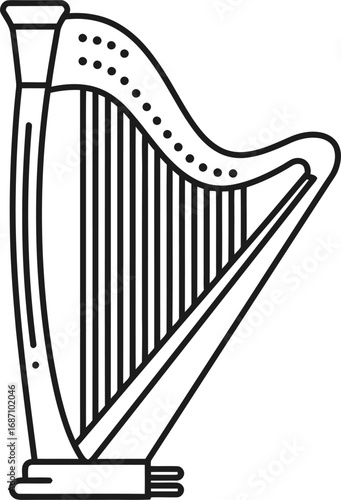 Elegant harp outline design evoking classical music and serene melodies, perfect for artistic projects
