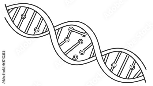 DNA double helix with integrated circuit design.