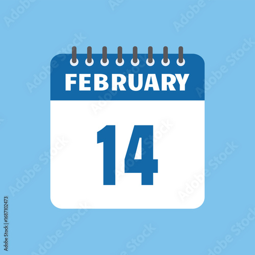 february 14 calendar icon Vector page month design