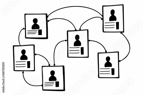 Vector hand drawn doodle sketch of human resources management processes isolated on white background